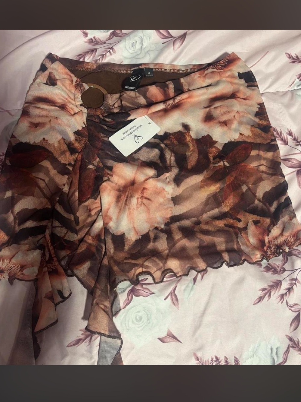 Windsor brown floral animal print ruffle mini skirt